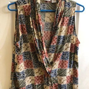 Lord & Taylor Blue n Cream Décolletage Jacquard Silk Blouse, size 10